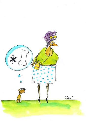 Cartoon: - (medium) by romi tagged fat,woman,dog,bone