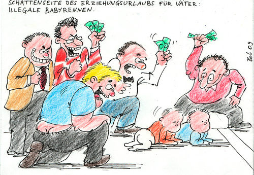 Cartoon: Babyrennen (medium) by bob tagged elternzeit,elternurlaub,vater,väter,kinder,baby