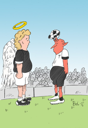 Cartoon: pfff (medium) by bob tagged bob,fußball,teufel,engel,hölle,himmel,hack