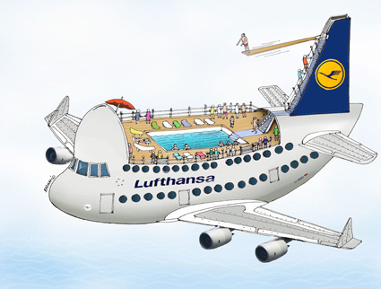 Cartoon: Airbus A380 Contest (medium) by toonpool com tagged airbus380,airbus,lufthansa,plane,flugzeug,contest