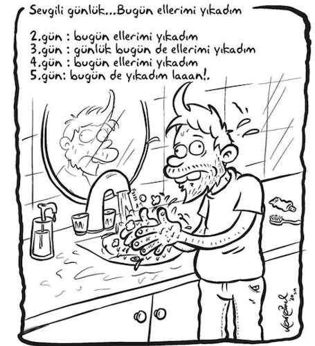 Cartoon: Covid diaries by ugur gunel (medium) by ugurgunel tagged covid,health,diary,corona,washing,clean