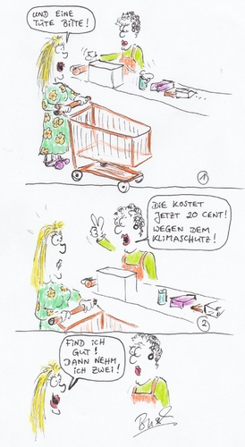 Cartoon: Neulich im Supermarkt (medium) by Busch Cartoons tagged pfand,einkauf,käufer,kassiererin,lidl,aldi,supermarkt,kasse,geld,plastiktüte,tüte