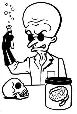Cartoon: toon 23 (medium) by kernunnos tagged mad,scientist,with,flask,and,brain,in,jar,skull,how,cliche