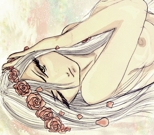 Cartoon: Rose (medium) by leyladepurgatorio tagged rose,girl,anime,manga,mädchen,weißes,haar,weiße,haare,white,hair,nude,naked,yellow,eyes,gelbe,augen