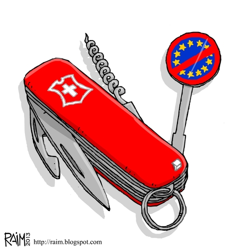 Cartoon: swiss vs europe (medium) by raim tagged swiss,immigration,laws,cartoon