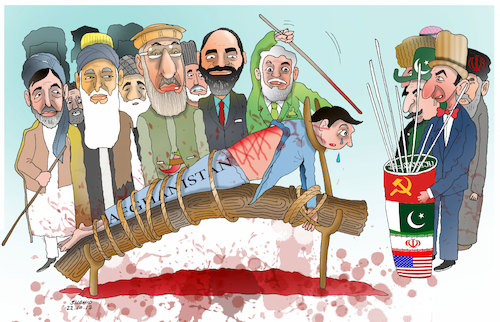 Cartoon: Afghanistan in 4 Decades! (medium) by Shahid Atiq tagged afghanistan,balkh,helmand,kabul,london,nangarhar,attack