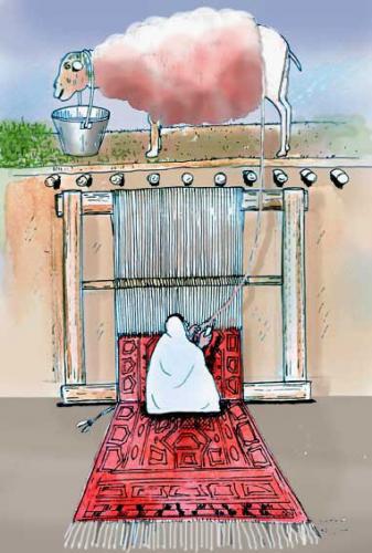 Cartoon: Economy (medium) by Shahid Atiq tagged afghanistan,sheep,woven,carpet
