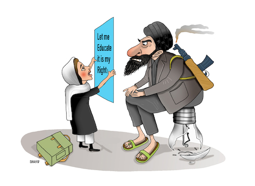 Cartoon: Education is Human right! (medium) by Shahid Atiq tagged afghanistan