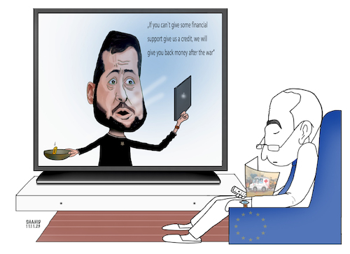 Cartoon: Give us some financial  okay! (medium) by Shahid Atiq tagged ukraine