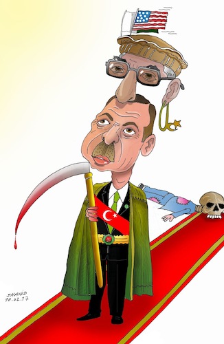 Cartoon: Hekmatyar invite Erdogan to kabu (medium) by Shahid Atiq tagged afghanistan