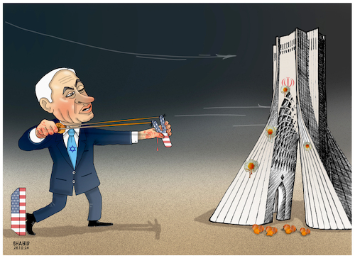 Cartoon: Israel attacked Iran! (medium) by Shahid Atiq tagged iran