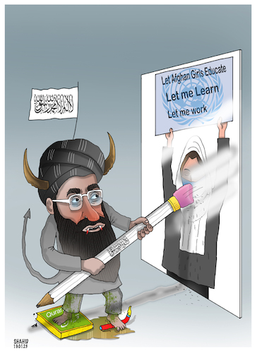 Cartoon: Let Afghan Girls Learn! (medium) by Shahid Atiq tagged afghanistan