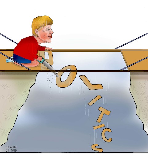 Cartoon: Merkel Left Politics ! (medium) by Shahid Atiq tagged afghanistan,balkh,helmand,kabul,london,nangarhar,attack