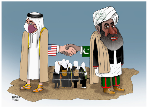 Cartoon: Qater and Taliban leader! (medium) by Shahid Atiq tagged afghanistan