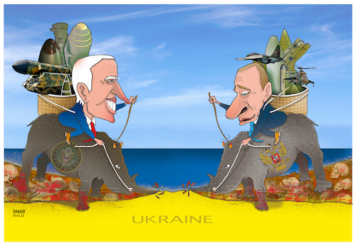 Cartoon: Russia- US Conflict on Ukraine ! (medium) by Shahid Atiq tagged world