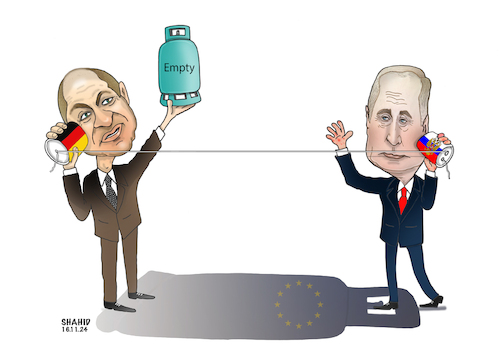 Cartoon: Scholz called Putin! (medium) by Shahid Atiq tagged russia