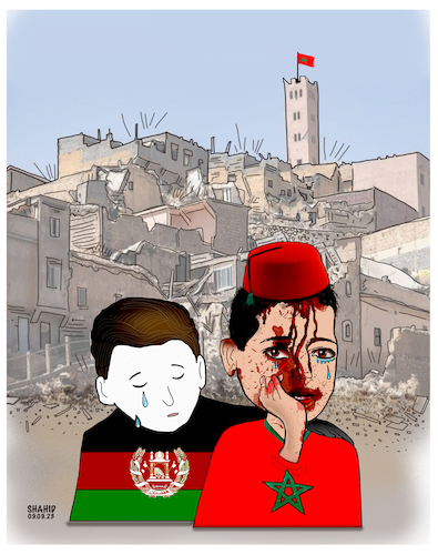 Cartoon: Solidarity with Morocco! (medium) by Shahid Atiq tagged morocco