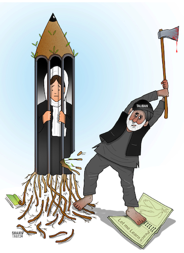 Cartoon: Taliban and education! (medium) by Shahid Atiq tagged afghanistan