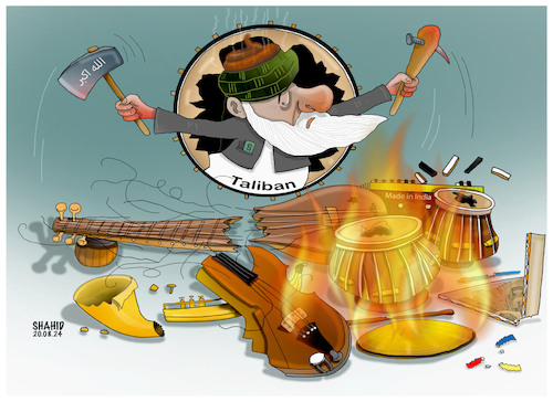 Cartoon: Taliban and Musical ins... (medium) by Shahid Atiq tagged afghanistan