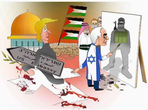 Cartoon: The bloody transfer of the US em (medium) by Shahid Atiq tagged embassy,transfer,the