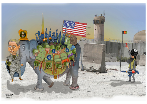 Cartoon: US troops leave Afghanistan! (medium) by Shahid Atiq tagged afghanistan