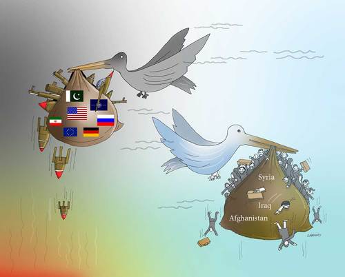 Cartoon: war and refugee (medium) by Shahid Atiq tagged afghanistan,kabul,isis,terrorism,taliban,turkey