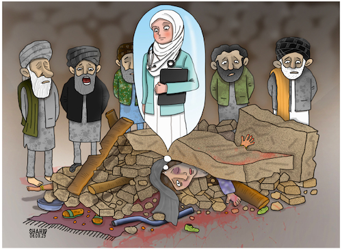 Cartoon: Women and earthquake ! (medium) by Shahid Atiq tagged afghanistan