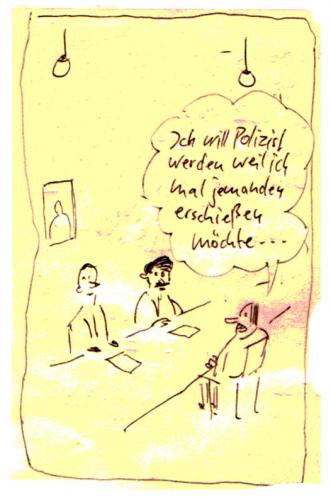 Cartoon: polizeischule (medium) by Faxenwerk tagged polizei,erschießen,faxenwerk,schmalfuß