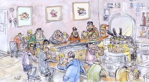 Cartoon: From Bar to Bar (medium) by llobet tagged pubs,clubs,bar