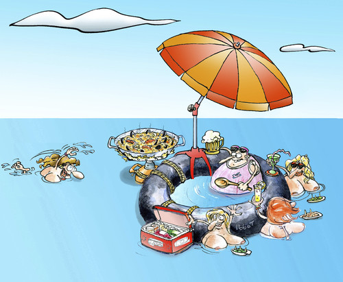 Cartoon: Sea Paella (medium) by llobet tagged paella,sea,girls,food,cuisine