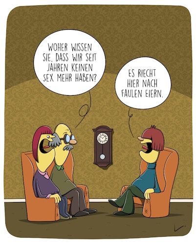Cartoon: Faule Eier (medium) by SCHÖN BLÖD tagged ehepaar,faule,eier,eheberatung,paartherapie,phsychologe,sitzung,ehepaar,faule,eier,eheberatung,paartherapie,sex,phsychologe,sitzung