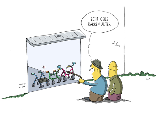 Cartoon: Geile Karren (medium) by SCHÖN BLÖD tagged thomas,luft,cartoon,lustig,rollator,verkehr,garage,alte,männer,thomas,luft,cartoon,lustig,rollator,verkehr,garage,alte,männer