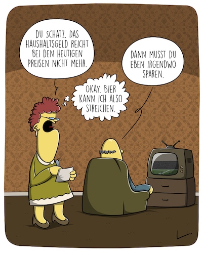 Cartoon: Haushaltsgeld (medium) by SCHÖN BLÖD tagged thomas,luft,cartoonalarm,inflation,geld,einkaufen,kosten,haushalt,bier,preissteigerung,ehepaar,thomas,luft,cartoonalarm,inflation,geld,einkaufen,kosten,haushalt,bier,preissteigerung,ehepaar