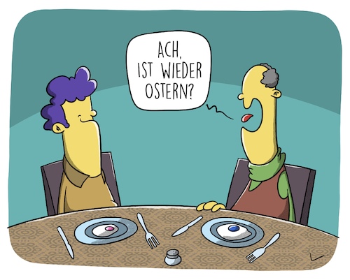 Cartoon: Osterspeigeleier (medium) by SCHÖN BLÖD tagged thomas,luft,cartoon,lustig,spaß,humor,ostern,feiertag,kirche,jesus,auferstehung,essen,mahlzeit,eier,ostereier,spiegelei,abendessen,ehepaar,thomas,luft,cartoon,lustig,spaß,humor,ostern,feiertag,kirche,jesus,auferstehung,essen,mahlzeit,eier,ostereier,spiegelei,abendessen,ehepaar