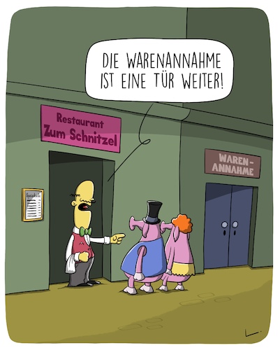 Cartoon: Warenannahmen (medium) by SCHÖN BLÖD tagged thomas,luft,cartoon,schweine,schwein,sau,tier,essen,restaurant,gaststätte,ober,kellner,warenannahme,wareneingang,fleisch,schweinefleisch,thomas,luft,cartoon,schweine,schwein,sau,tier,essen,restaurant,gaststätte,ober,kellner,warenannahme,wareneingang,fleisch,schweinefleisch