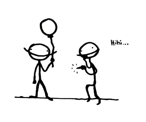 Cartoon: hihi.. (medium) by Spacekadettin tagged hihi,mean,stickman,balloon,needle,rude