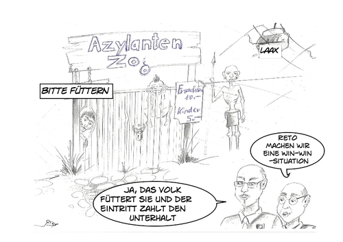 Cartoon: Asylanten-Zoo (medium) by Aliya Musina tagged laax,schweiz,asylanten