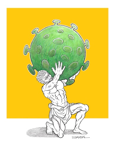 Cartoon: Atlas and covit... (medium) by ercan baysal tagged atlas,covit19,pandemi,doctor,medicine,health,nurse,physic