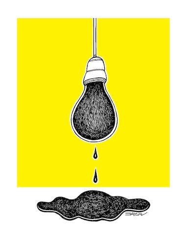 Cartoon: unilluminated (medium) by ercan baysal tagged unilluminated,pulb,lamp,ampoule,stench,niff,dirt,soil,defrautation,lawlwessness,malpractice,corruption,crime,grime,stain