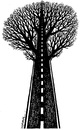 Cartoon: Road and tree (small) by ercan baysal tagged road tree way ercanbaysal türkiye satire graphic picture art artwork vision silhouette türkey draw work logo humour turquie white highway black bw arm line ink