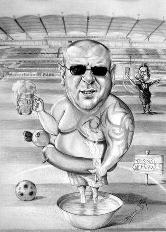 Cartoon: beach... football... booze (medium) by bpatric tagged hungarian,man