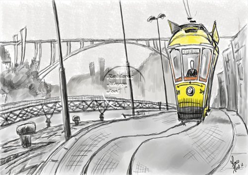 Cartoon: Electrico no Porto (medium) by loboloco tagged oporto,city,cidade,porto,eletrico