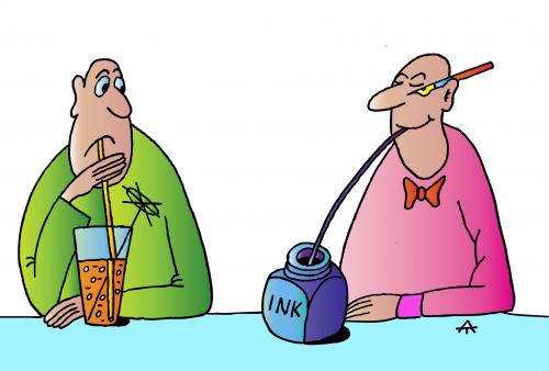 Cartoon: Drinks (medium) by Alexei Talimonov tagged bar,drink,ink,caricaure,cartoon