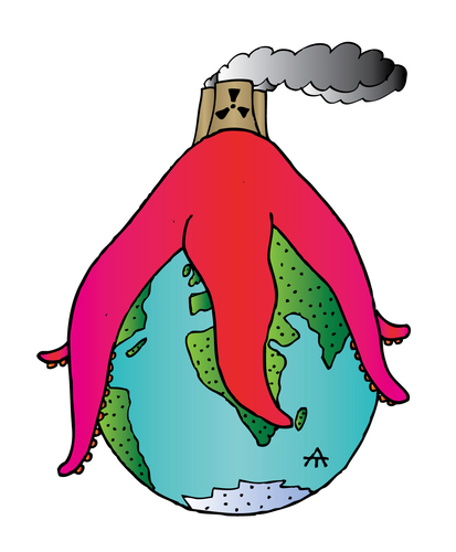 Cartoon: Earth and nuclear (medium) by Alexei Talimonov tagged earth,nuclear,japan,fukushima