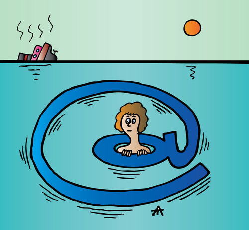 Cartoon: email at sea (medium) by Alexei Talimonov tagged email,sea,ocean