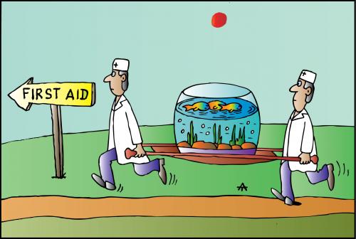 Cartoon: First Aid (medium) by Alexei Talimonov tagged first,aid,aquarium,fishes