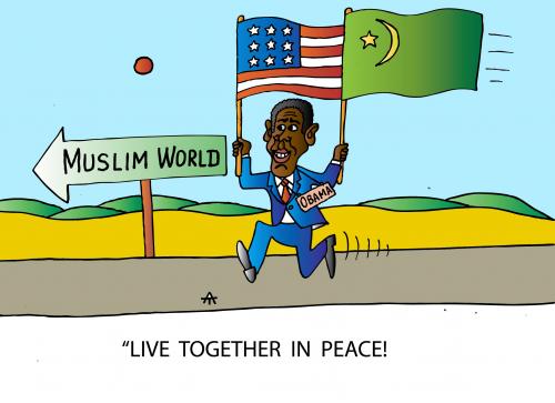 Cartoon: In Peace... (medium) by Alexei Talimonov tagged peace,obama,usa,muslim