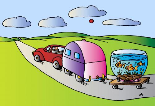 Cartoon: Mobile Aquarium (medium) by Alexei Talimonov tagged summer,holidays,aquarium,caravan