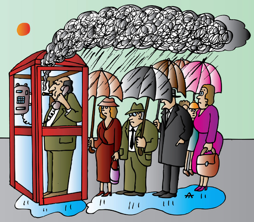 Cartoon: Smoking (medium) by Alexei Talimonov tagged rain,smoking,telephone