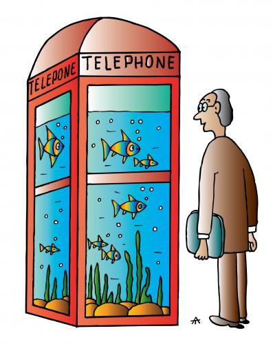 Cartoon: Telephone Aquarium (medium) by Alexei Talimonov tagged telephone,aquarium,fishes